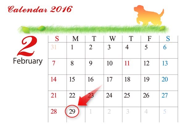 2016年の閏日カレンダー